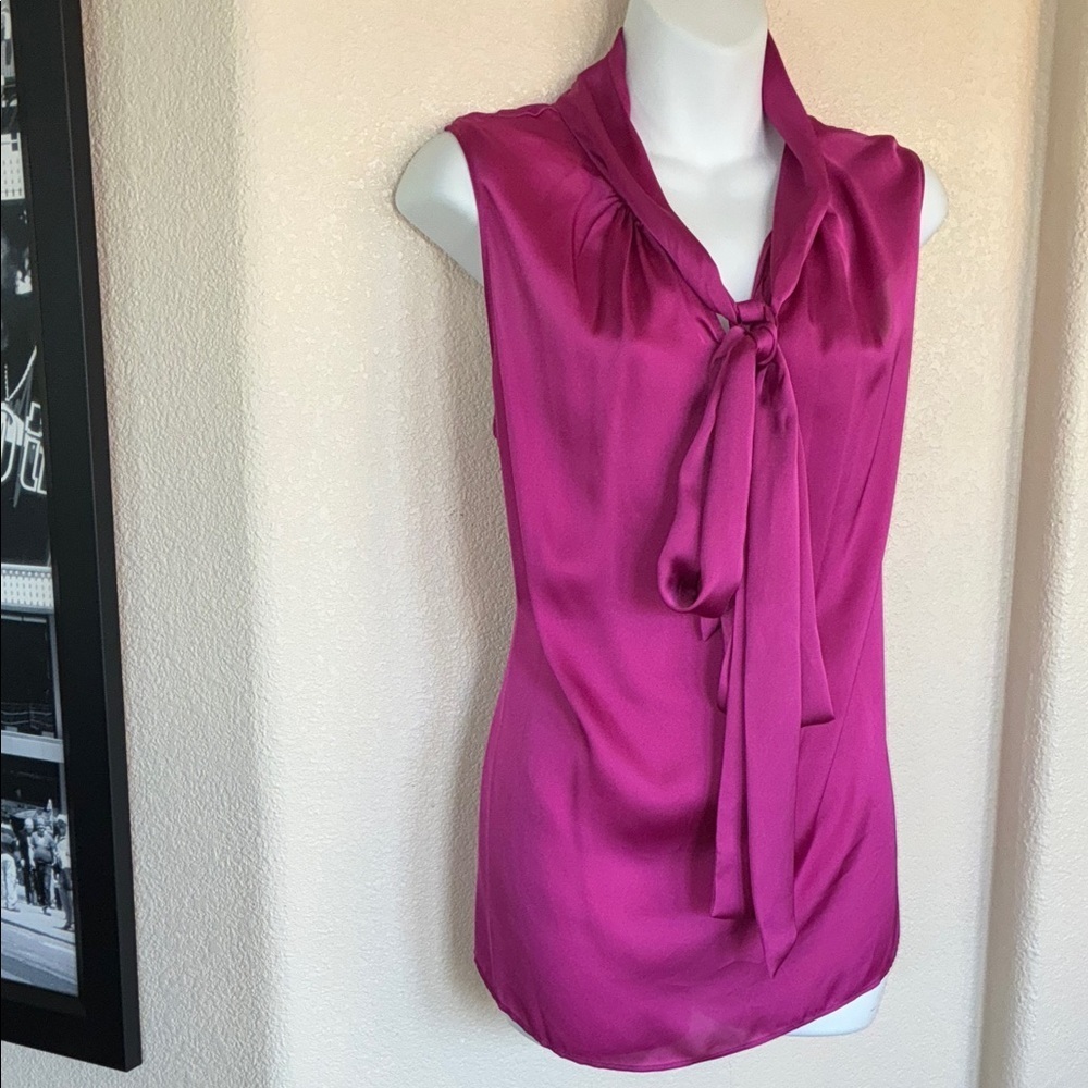 Jones New York's blouse womens 14, hot pink, Sleeveless, Long Neck Ties. EUC - Picture 5 of 17